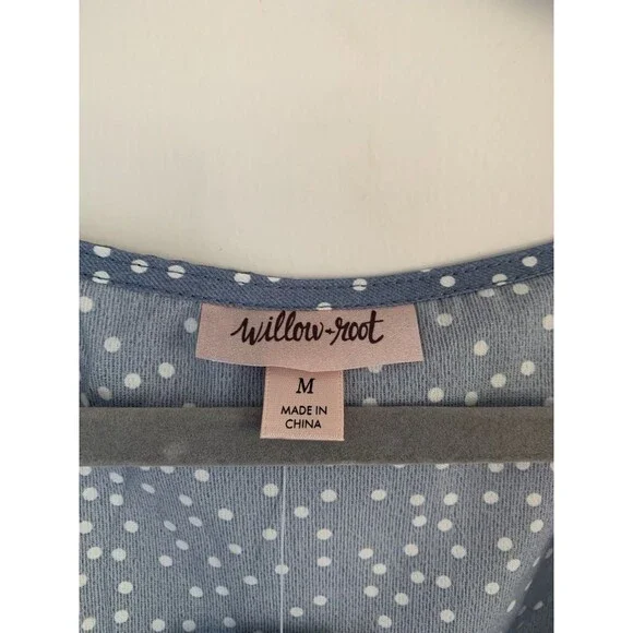 NWT Willow & Root Square Neck Blue/White Polka Dot Flutter Sleeve Blouse- Size M - Picture 6 of 10